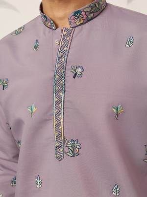 PURPLE VISCOSE SILK THREAD & SEQUINS EMBROIDERED WORK WEDDING FESTIVAL MARRIAGE PARTY WEAR STRAIGHT MENS KURTA 4
