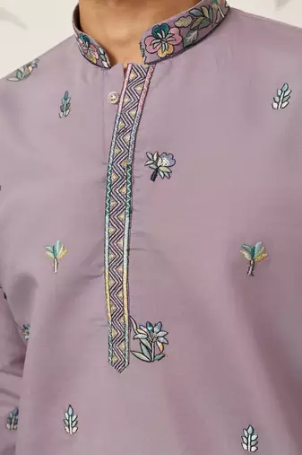 PURPLE VISCOSE SILK THREAD & SEQUINS EMBROIDERED WORK WEDDING FESTIVAL MARRIAGE PARTY WEAR STRAIGHT MENS KURTA