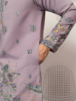 PURPLE VISCOSE SILK THREAD & SEQUINS EMBROIDERED WORK WEDDING FESTIVAL MARRIAGE PARTY WEAR STRAIGHT MENS KURTA 5