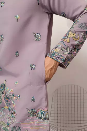 PURPLE VISCOSE SILK THREAD & SEQUINS EMBROIDERED WORK WEDDING FESTIVAL MARRIAGE PARTY WEAR STRAIGHT MENS KURTA