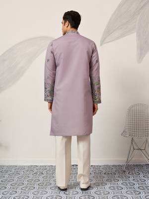 PURPLE VISCOSE SILK THREAD & SEQUINS EMBROIDERED WORK WEDDING FESTIVAL MARRIAGE PARTY WEAR STRAIGHT MENS KURTA 6