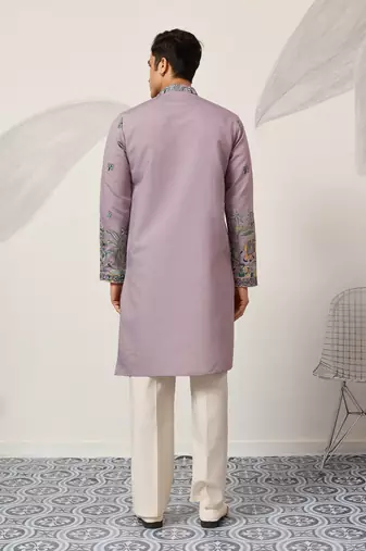 PURPLE VISCOSE SILK THREAD & SEQUINS EMBROIDERED WORK WEDDING FESTIVAL MARRIAGE PARTY WEAR STRAIGHT MENS KURTA
