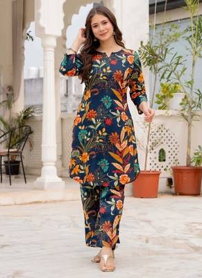 multicolor floral printed cotton kurta & trouser 1