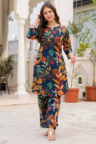 multicolor floral printed cotton kurta & trouser