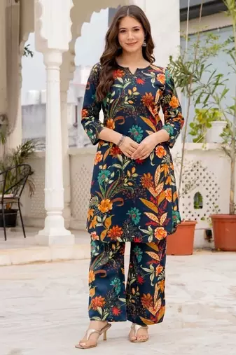 multicolor floral printed cotton kurta & trouser
