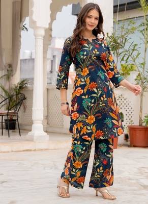 multicolor floral printed cotton kurta & trouser 3