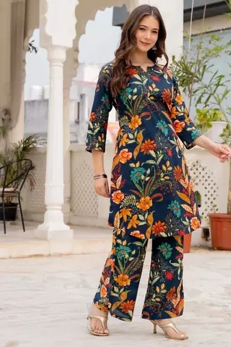 multicolor floral printed cotton kurta & trouser