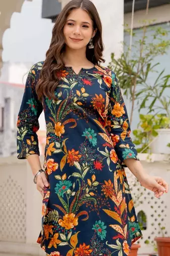 multicolor floral printed cotton kurta & trouser