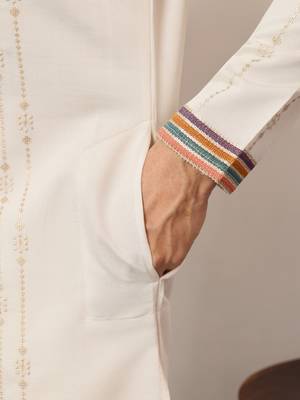 WHITE VISCOSE SILK THREAD & SEQUINS EMBROIDERED WORK WEDDING FESTIVAL MARRIAGE PARTY WEAR STRAIGHT MENS KURTA WITH PANT 5