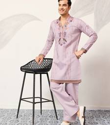 LAVENDER VISCOSE SILK THREAD & SEQUINS EMBROIDERED WORK FESTIVAL MARRIAGE PARTY WEAR STRAIGHT MENS KURTA WITH PANT