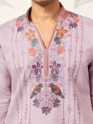 LAVENDER VISCOSE SILK THREAD & SEQUINS EMBROIDERED WORK FESTIVAL MARRIAGE PARTY WEAR STRAIGHT MENS KURTA WITH PANT 4