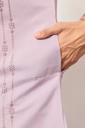 LAVENDER VISCOSE SILK THREAD & SEQUINS EMBROIDERED WORK FESTIVAL MARRIAGE PARTY WEAR STRAIGHT MENS KURTA WITH PANT