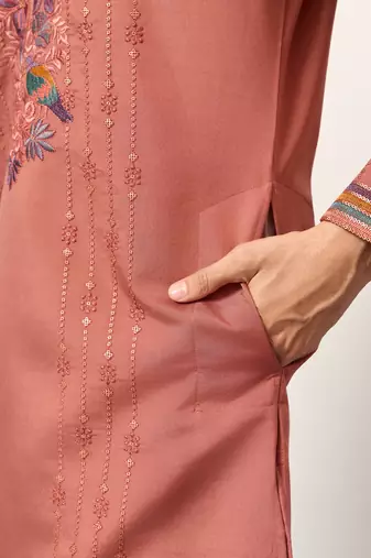 ORANGE VISCOSE SILK THREAD & SEQUINS EMBROIDERED WORK WEDDING FESTIVAL MARRIAGE PARTY WEAR STRAIGHT MENS KURTA WITH PANT