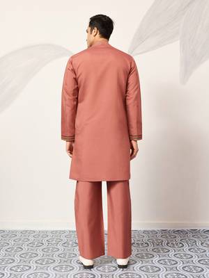 ORANGE VISCOSE SILK THREAD & SEQUINS EMBROIDERED WORK WEDDING FESTIVAL MARRIAGE PARTY WEAR STRAIGHT MENS KURTA WITH PANT 6