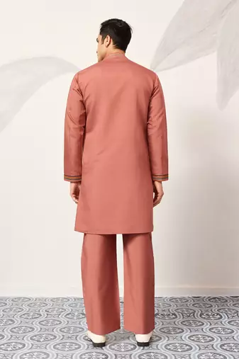 ORANGE VISCOSE SILK THREAD & SEQUINS EMBROIDERED WORK WEDDING FESTIVAL MARRIAGE PARTY WEAR STRAIGHT MENS KURTA WITH PANT