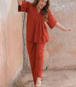 floral printed orange cotton co-ord set