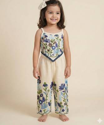 Flora Khadi Cotton Embroidered Co-Ord Set for Girls (0  12 Years) 1