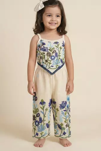 Flora Khadi Cotton Embroidered Co-Ord Set for Girls (0–12 Years)