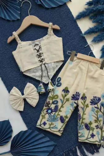 Flora Khadi Cotton Embroidered Co-Ord Set for Girls (0   12 Years)