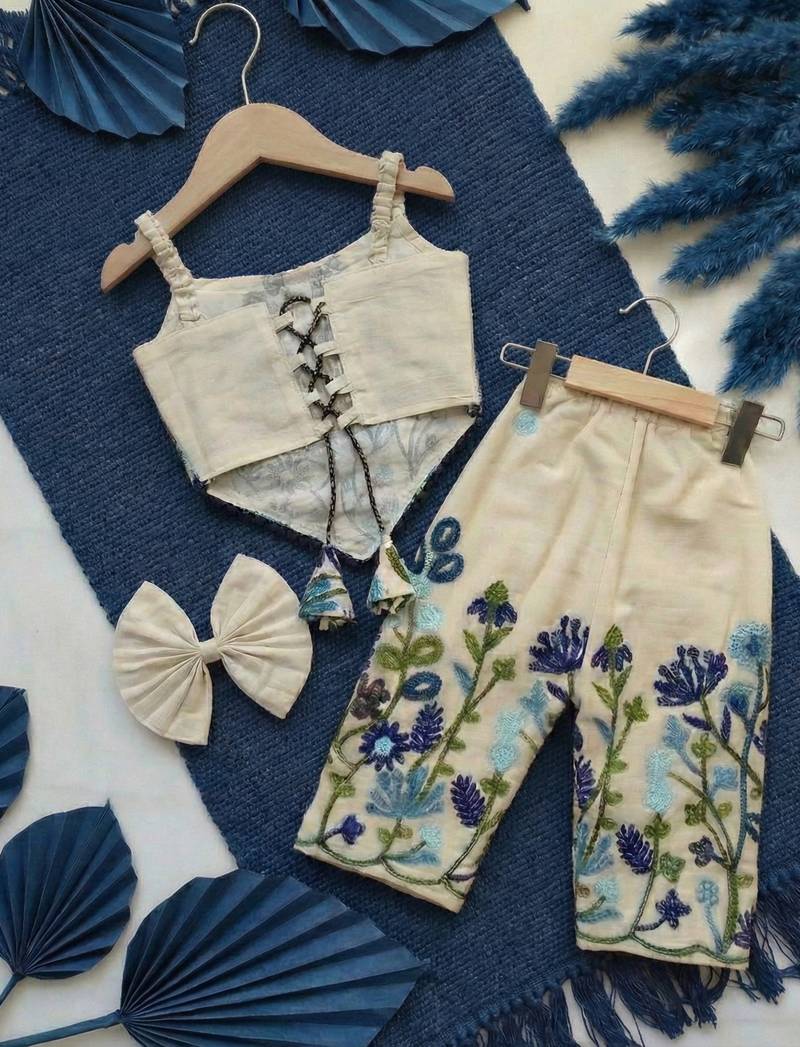 Flora Khadi Cotton Embroidered Co-Ord Set for Girls (0–12 Years)