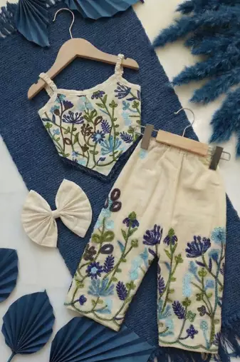 Flora Khadi Cotton Embroidered Co-Ord Set for Girls (0   12 Years)