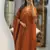 Brown floral embroidered cotton kurta trouser and dupatta set