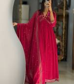 pink floral embroidered cotton kurta trouser and dupatta set