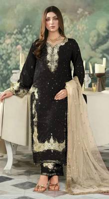 Black embroidered silk blend salwar suit 1