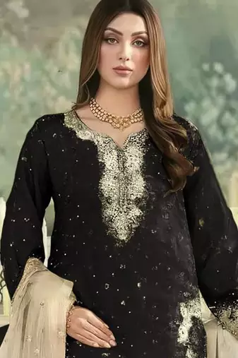 Black embroidered silk blend salwar suit