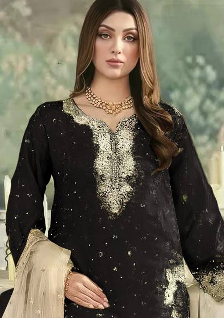 Black embroidered silk pakistani salwar suit