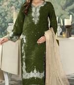 Green embroidered silk pakistani salwar suit