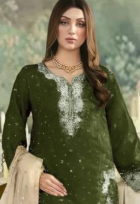 Green embroidered silk pakistani salwar suit 2