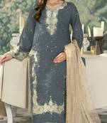 Grey embroidered silk pakistani salwar suit