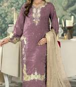 Purple embroidered silk pakistani salwar suit