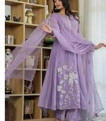 Women floral embroidered panelled thread work kurta with trousers & with dupatta