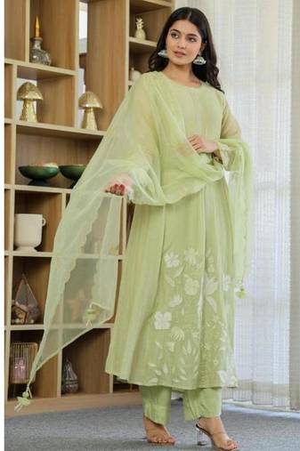 Women ethnic motifs embroidered regular thread work kurta with trousers & with dupatta