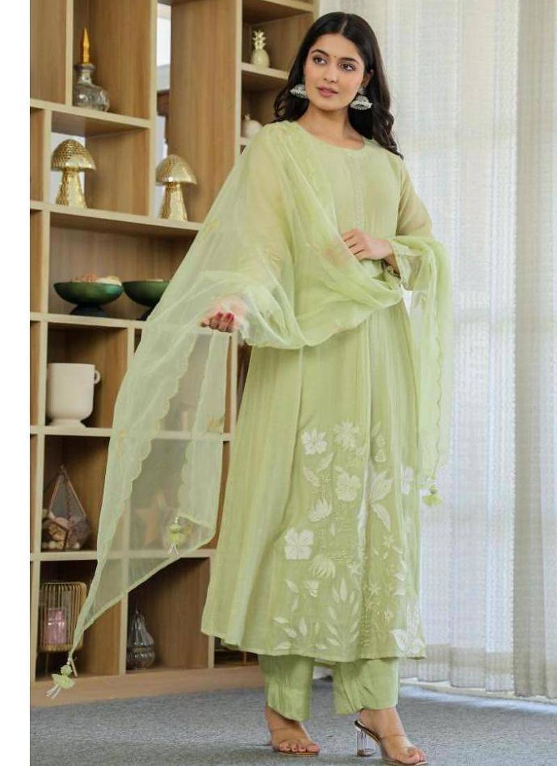 Women ethnic motifs embroidered regular thread work kurta with trousers & with dupatta