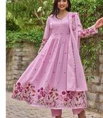 Women floral embroidered regular thread work kurta with trousers & with dupatta