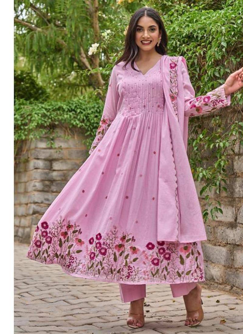 Women floral embroidered regular thread work kurta with trousers & with dupatta