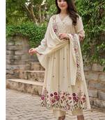 Women floral embroidered regular thread work kurta with trousers & with dupatta