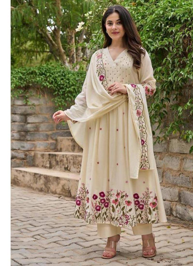Women floral embroidered regular thread work kurta with trousers & with dupatta