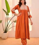 Women ethnic motifs embroidered empire thread work kurta with palazzos