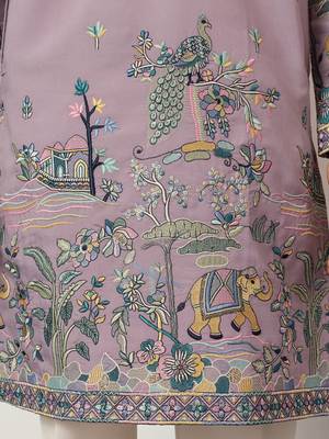 PURPLE VISCOSE SILK THREAD & SEQUINS EMBROIDERED WORK WEDDING FESTIVAL MARRIAGE PARTY WEAR STRAIGHT MENS KURTA 10