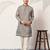 Grey viscose silk thread & sequins embroidered work wedding festival marriage party wear straight mens kurta