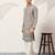 Grey viscose silk thread & sequins embroidered work wedding festival marriage party wear straight mens kurta