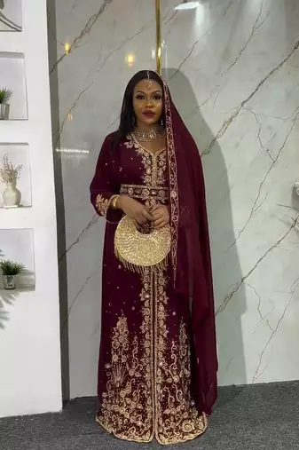 Maroon handcrafted zari work stitched georgette kaftan party dress