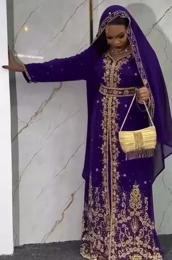 Purple handcrafted zari work stitched georgette kaftan party dress