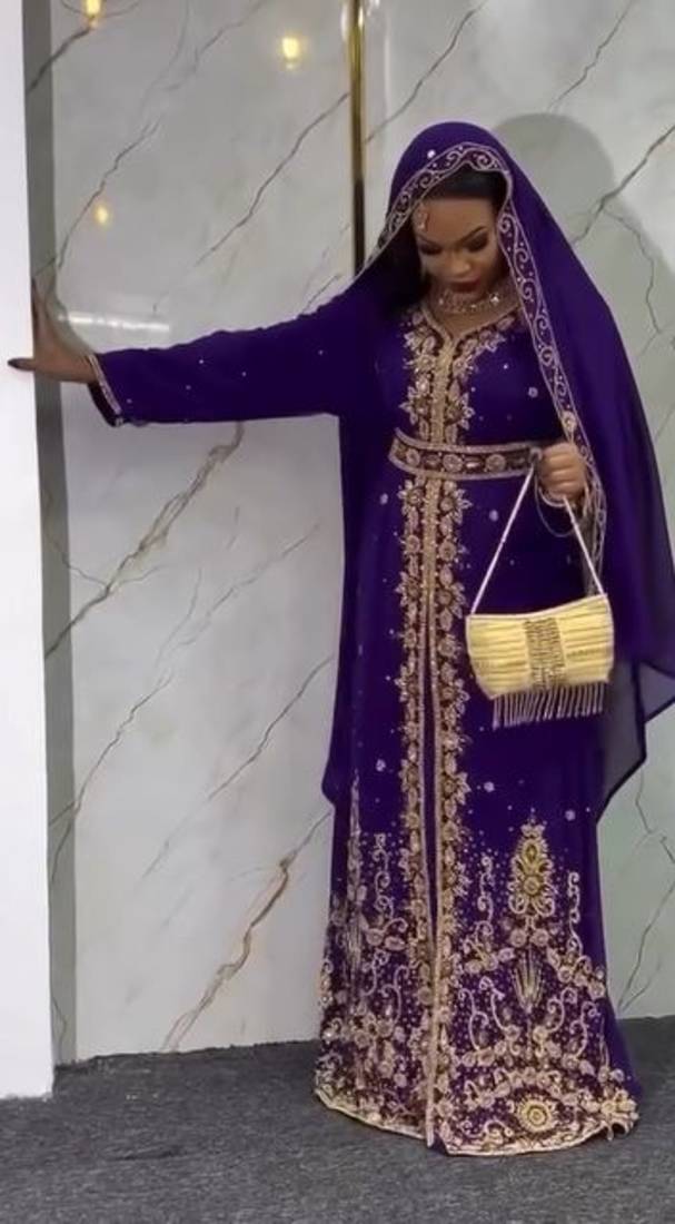 Purple handcrafted zari work stitched georgette kaftan party dress