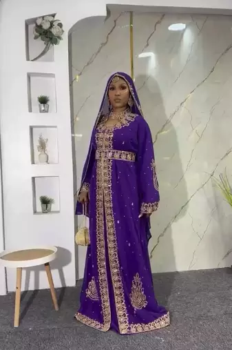 Purple handcrafted zari work stitched georgette kaftan party dress