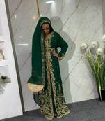 Green handcrafted zari work stitched georgette kaftan party dress